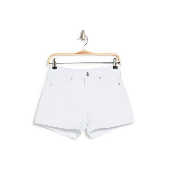 True Religion Womens White Mid Rise Raw Hem Denim Cuffed Jean Shorts Sz 31 New - Picture 7 of 8